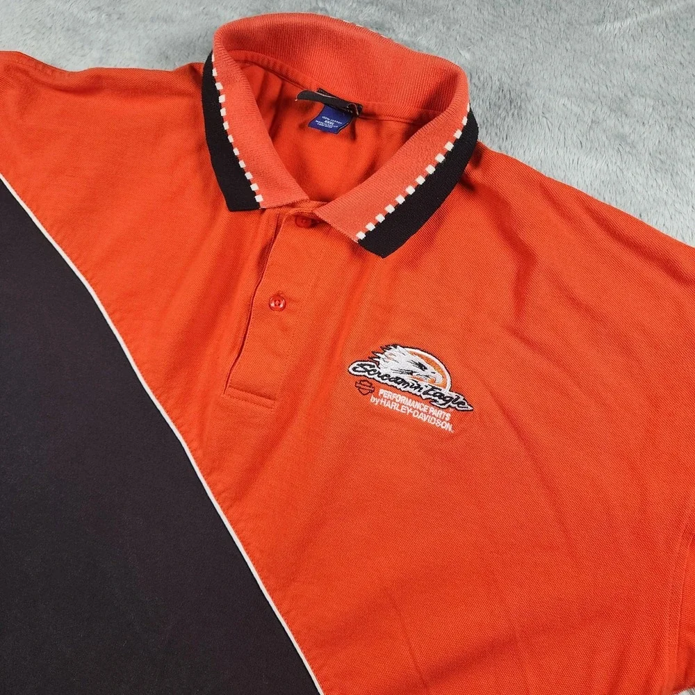 Harley Davidson Polo Shirt Mens 3XL Orange Black Screamin Eagle Biker Colorblock - Picture 1 of 13